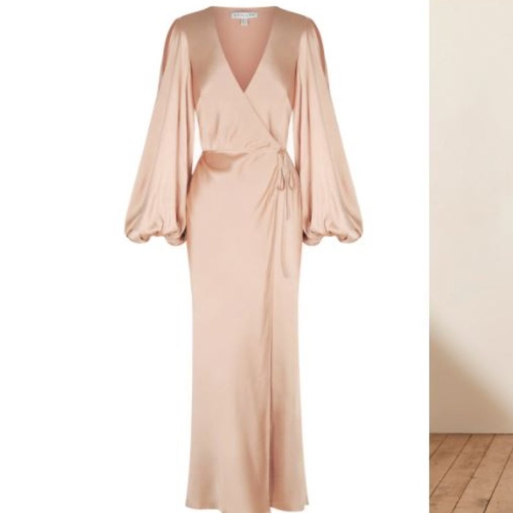 BRAND NEW Shona Joy La Lune Full Sleeve Wrap Midi Dress - Desert Rose, Size 8